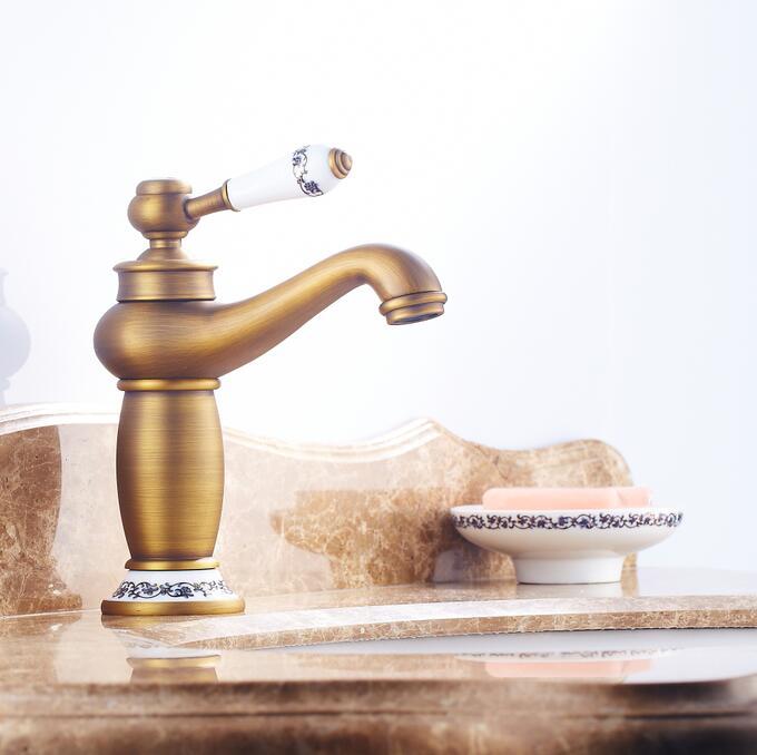 

Free shipping Classic Concise Bathroom Faucet Antique bronze finish Brass Basin Sink Faucet Single Handle water taps HJ-8855