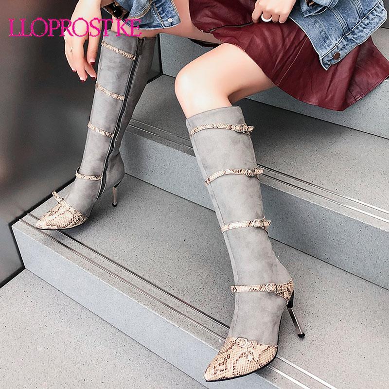

Lloprost ke 2020 plus size 48 women knee high boots snake flock mixed colors high heels boots fashion party prom shoes ladies1, Black