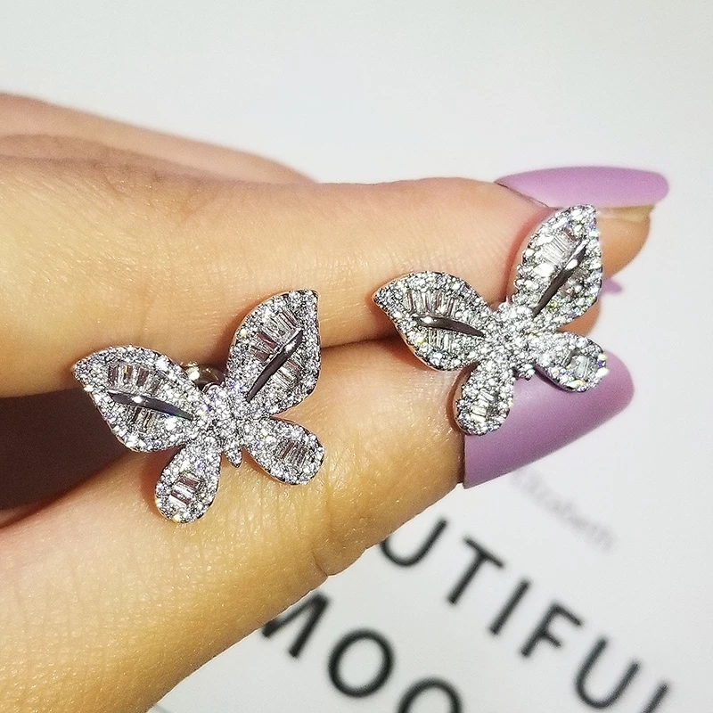 

2021 Trendy Butterfly Stud 925 Sterling Silver Earings for Women Diamonds Crystal Lady Anniversary Love Gift Bridal Jewelry Christmas AL7394
