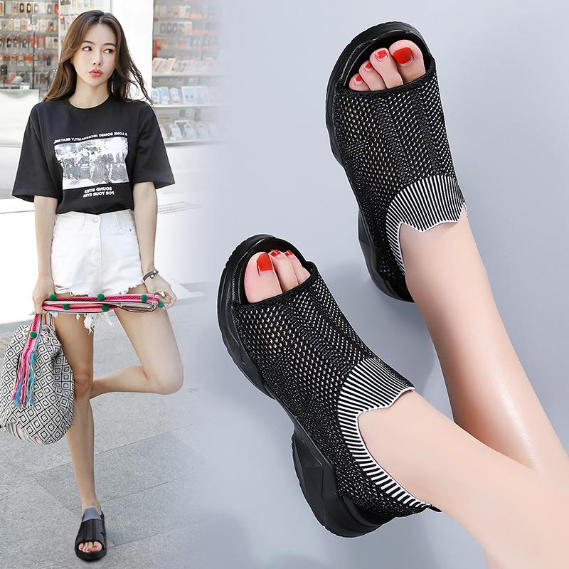 

Big Size 35-42 2021 Summer Women Sandals Female Breathable Mesh Soft Bottom Comfort Wedges Ladies Peep Toe Slingback Beach Shoes, Black