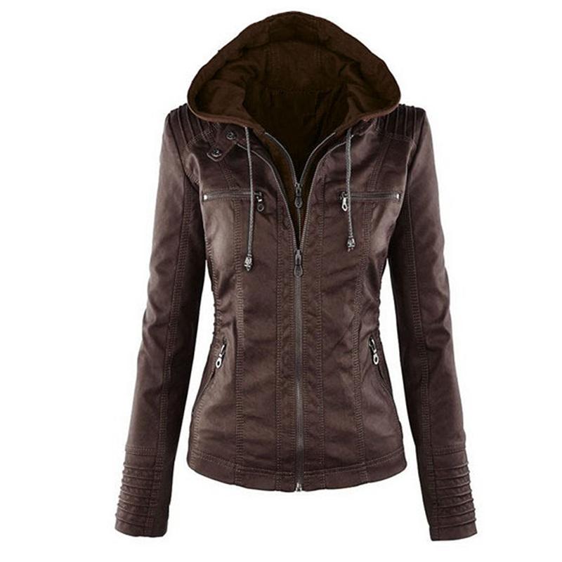 

5XL 6XL 7XL Plus Size Womens Clothing 2020 Winter Faux Leather Hooded Jacket Zippered Hoodie Parka Slim Motorcycle Jacket, Beige