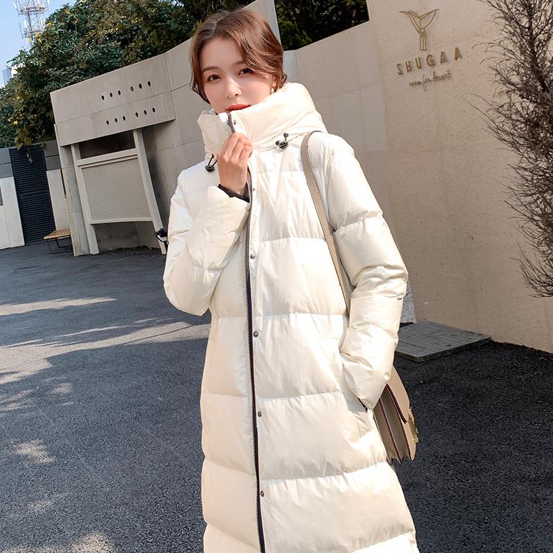 

Long Shiny Women' down Jacket White Loose Thickened Knee X-Long Women' down Jacket2020 Winter New