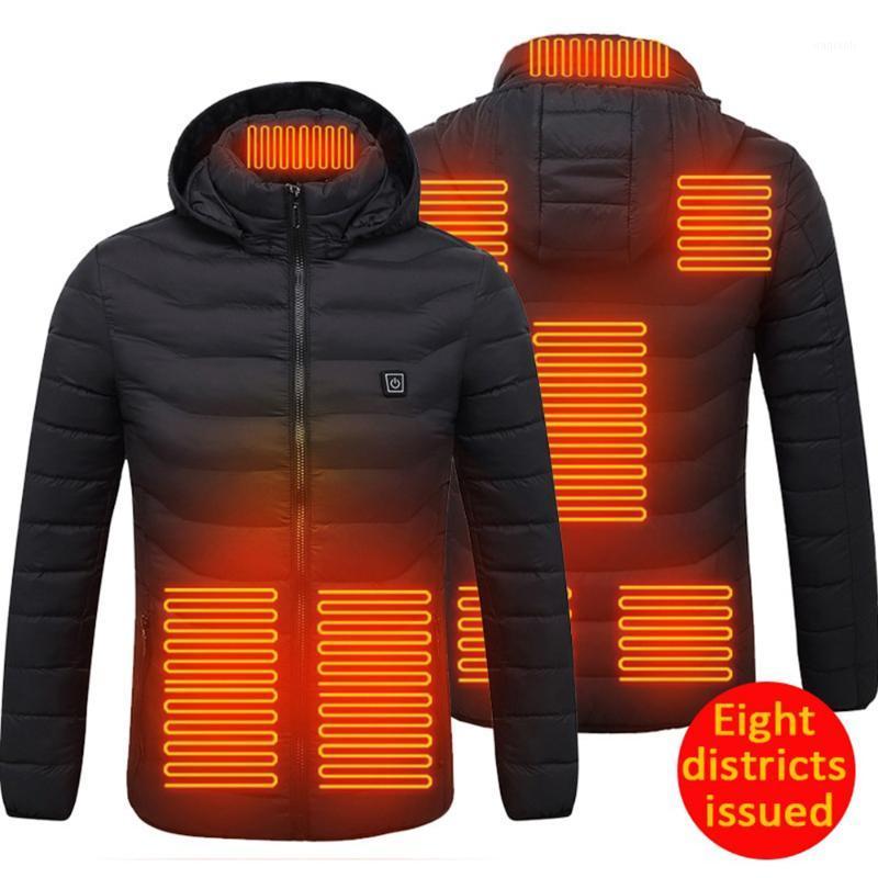 

Winter Electric Heated Jacket Hooded Men Women Thermal Warmer Vest USB Skiing Cotton Coat Fiber Outdoor Infrared Heating Jacket1, 2 areas heated blue