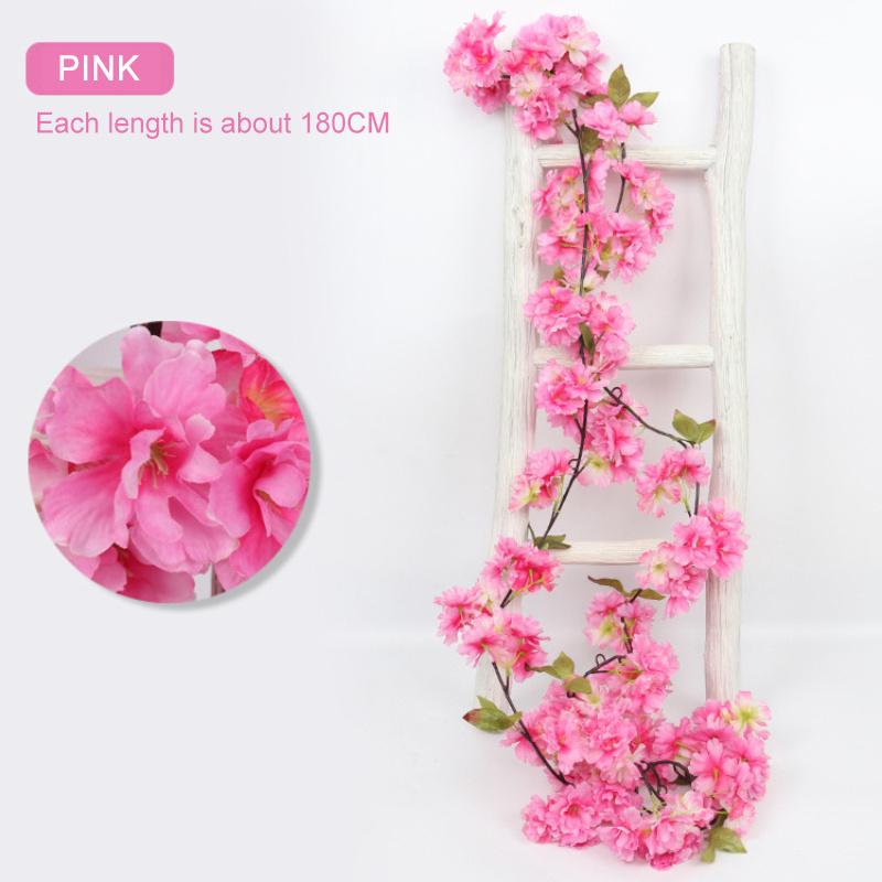 

180cm Sakura Silk Cherry Blossom Vine Wedding Arch Decoration Layout Rattan Wall Hanging Garland Wreath Fake Flowers Home Party, White