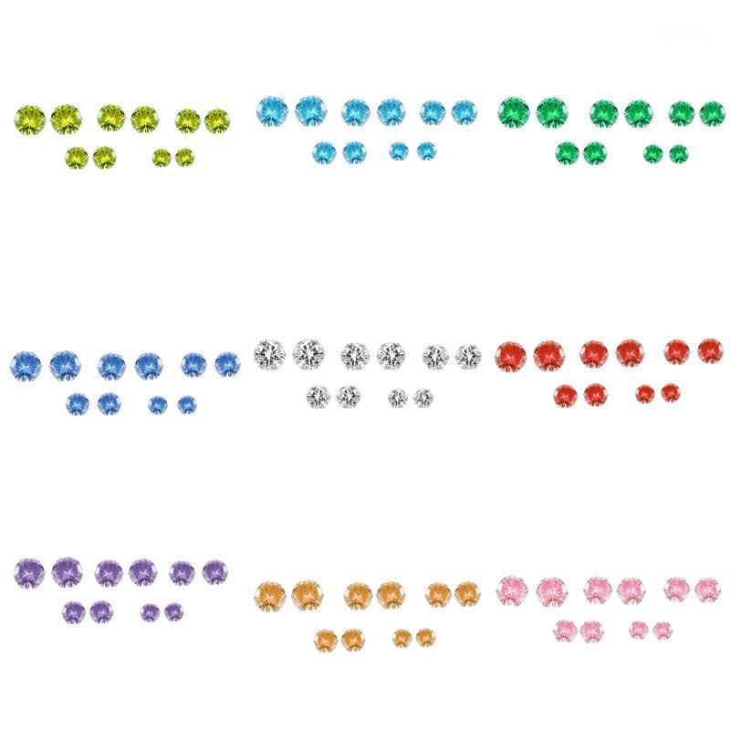 

5 Pair Round Stud Earrings Set For Women CZ Zircon Ear Piercing Stud Earrings Kit Steel Jewelry 2mm-8mm Gift1