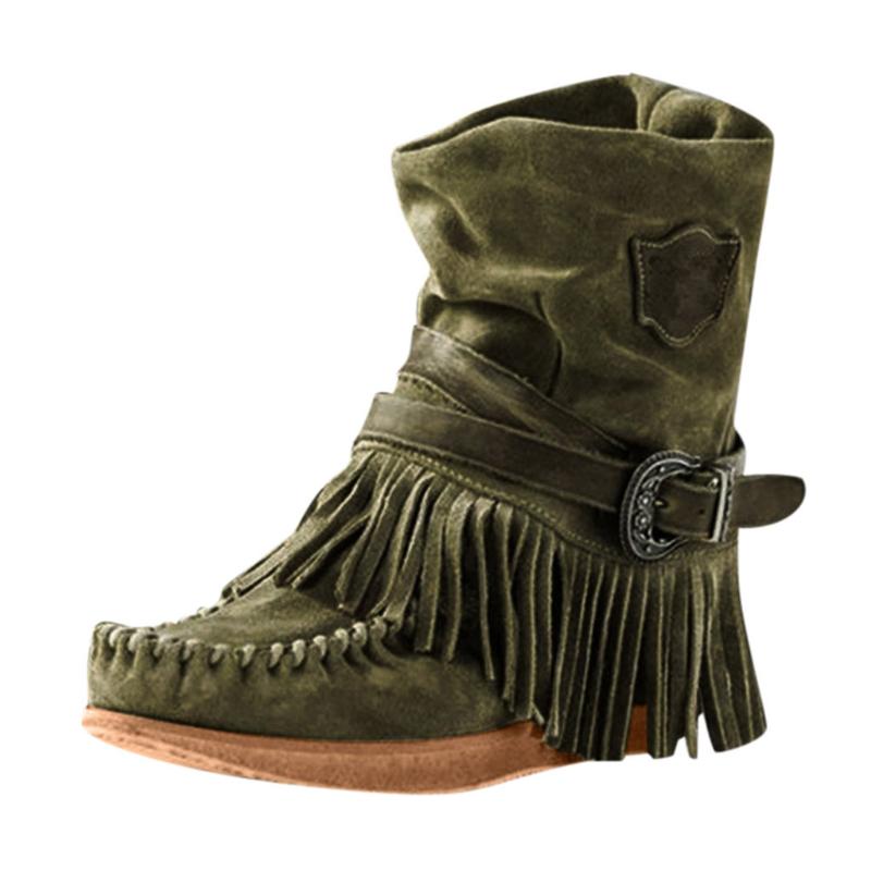 

SAGACE Women's boots 2020 Fashion Casual Shoes Women boots Fringe Round Toe Rome Retro Fringe Short Ankle Flat Shoes Women, Bu
