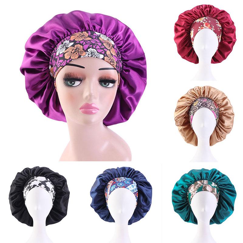 

Beanie/Skull Caps Satin Bonnet Cap Solid Color Turban Chemo Hat Women Wide Elastic Band Night Sleep Beanies Skullies Fashion, Black