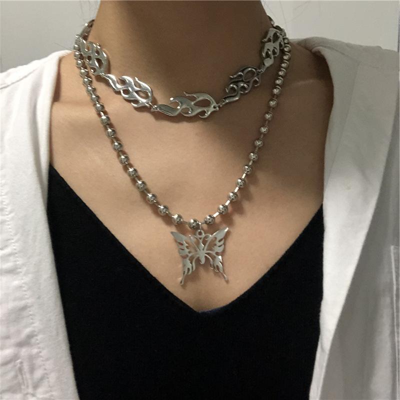 

2020 Kpop Personality Harajuku Butterfly Stainless Steel Ball Chain For Egirl Woman Men Street Necklace BFF Jewelry Accessories