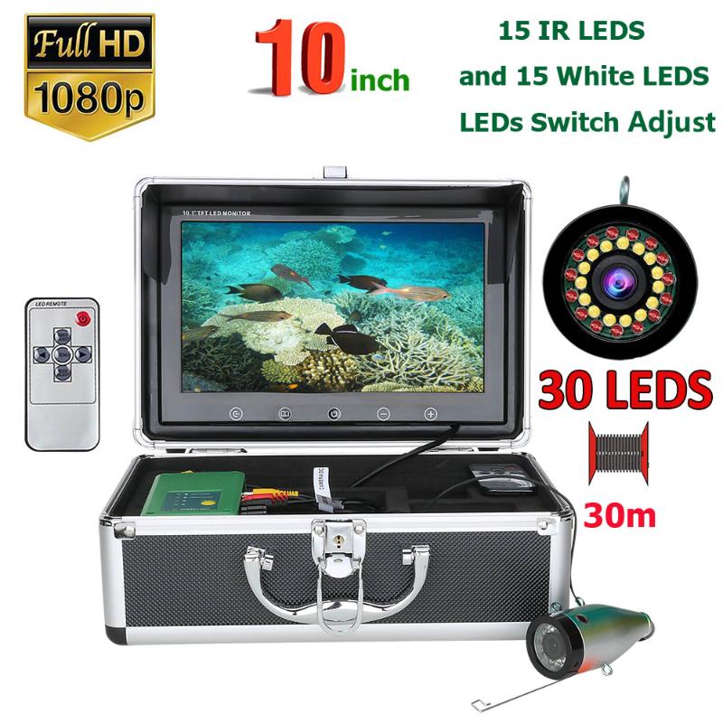 

15M / 30M10 inch Fish Finder Underwater Fishing Camera15pcs Infrared Lamp 1080P 15M Camera+15pcs White LEDs For Ice Fishing