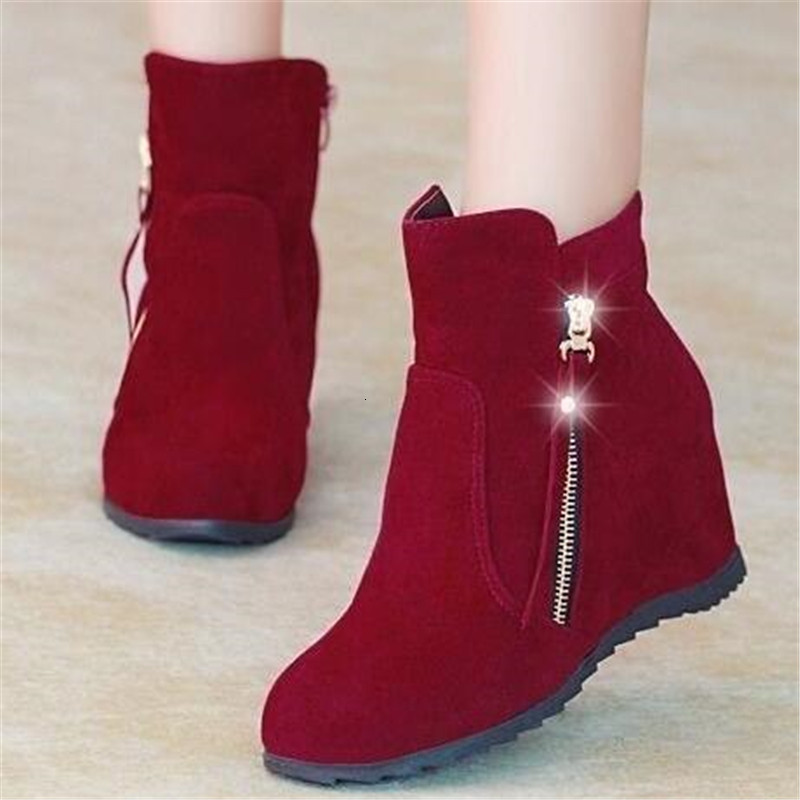

Growing 2021 New Height Women Zip Winter Boots Ladies Warm Skin Boot Female Comfort Red Wine Shoes M498, Single