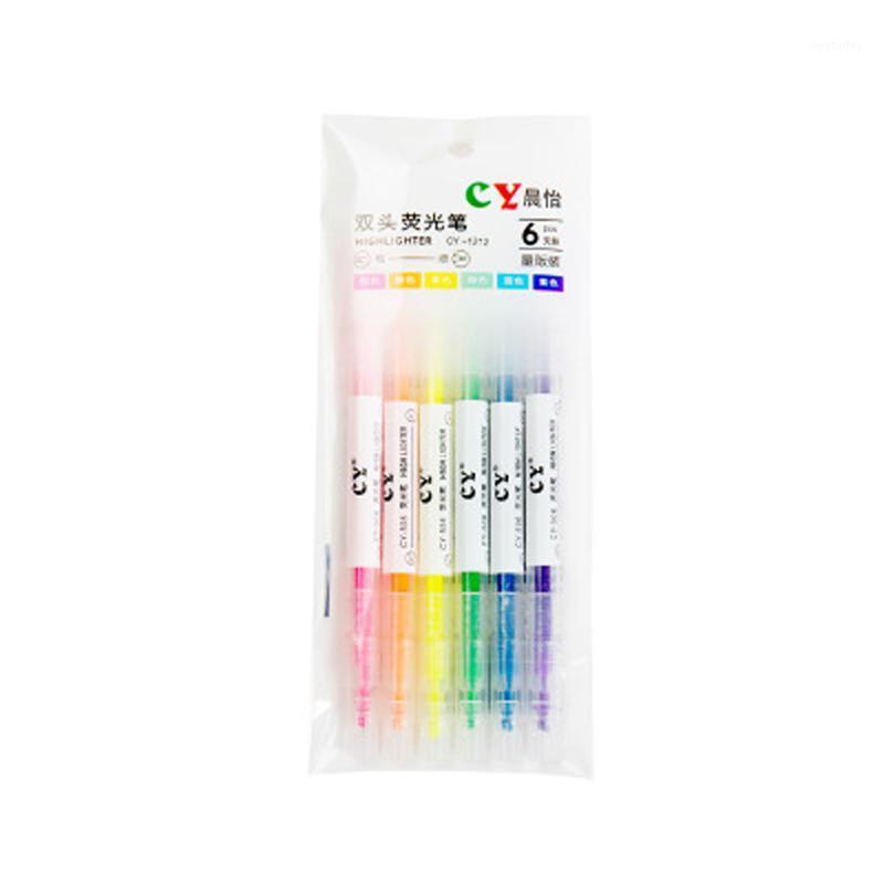 

6Pcs/Set School Highlighter Pen MarkPen Highlighters marker Brush Pens Pastel Markers Watercolor Pluorescent Pen Drawing Office1