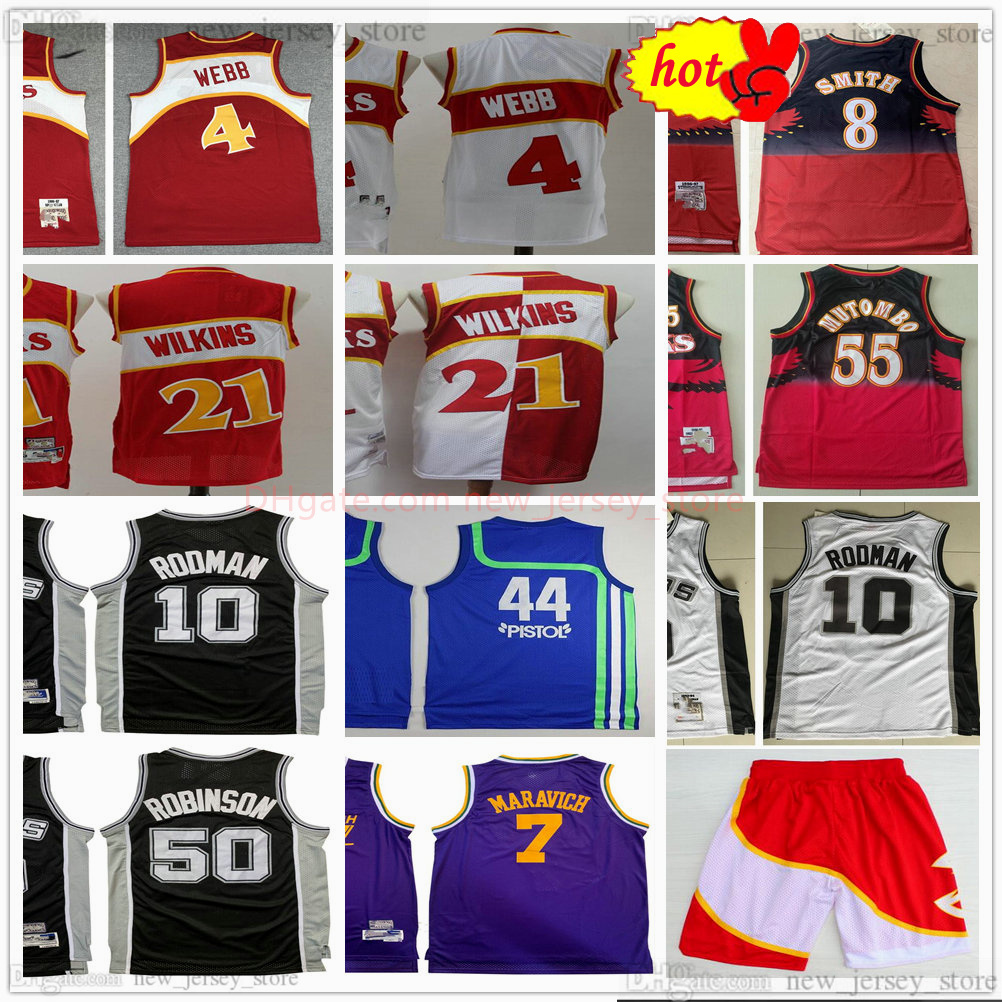 

Retro Baskeball Pistol Pete 44 Maravich Jersey Stitched Dikembe 55 Mutombo Spud Steve Webb Smith 10 Dennis 50 David Rodman Robinson Mitchell and Ness, As picture