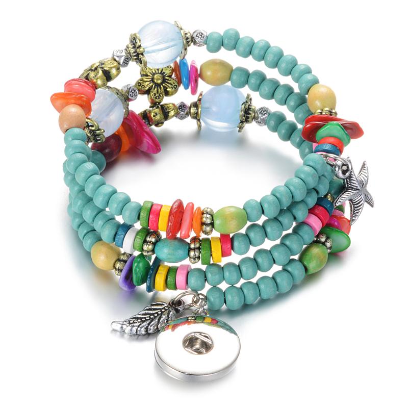 

Charm Bracelets 10PCS/Lot Wholesale Vocheng Wood Snap Bracelet 8 Colors Interchangeable Fit 18mm NN-710*10