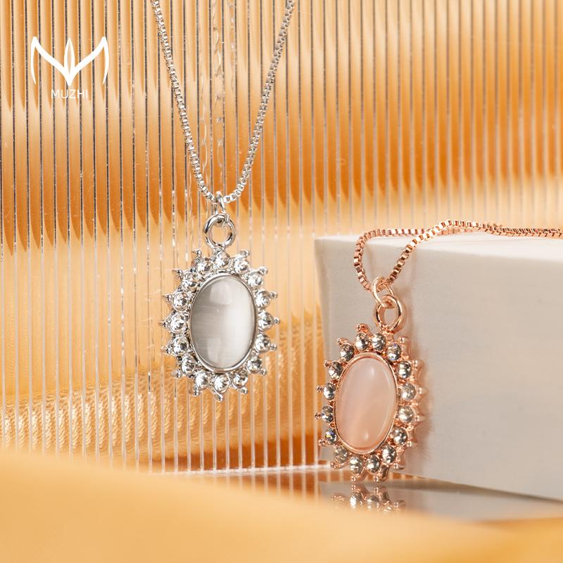 

Pendant Necklaces MUZHI Fashion Luxury Tulip Opal For Women Oval Vintage Chain Necklace Cute Girl Trendy Design Jewelry Gift