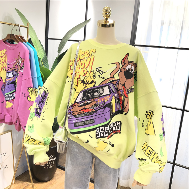

Februaryfrost Funny Sweatshirt Women New Fashion Cartoon Cotton Hoodie Coat Oversized Streetwear Sweatshirts Hip Hop Cool Pullover Coats, Blue