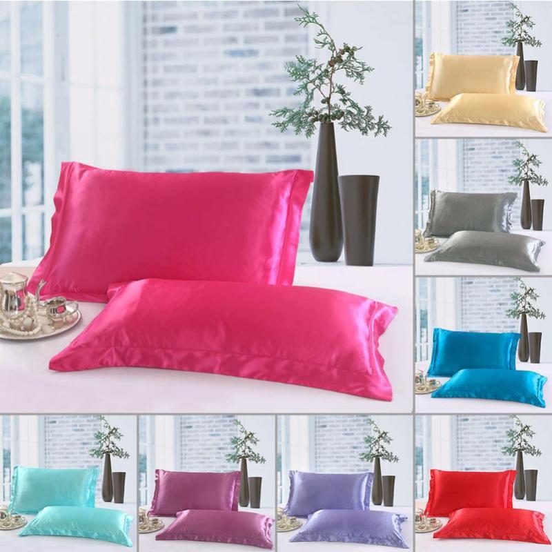 

1/2 Pcs/Set New Standard Size Polyester Satin Pillowcase ,100% Imitation Silk Solid Color Soft Comfortable Pillow Cover 28 Pillow Case1, 13