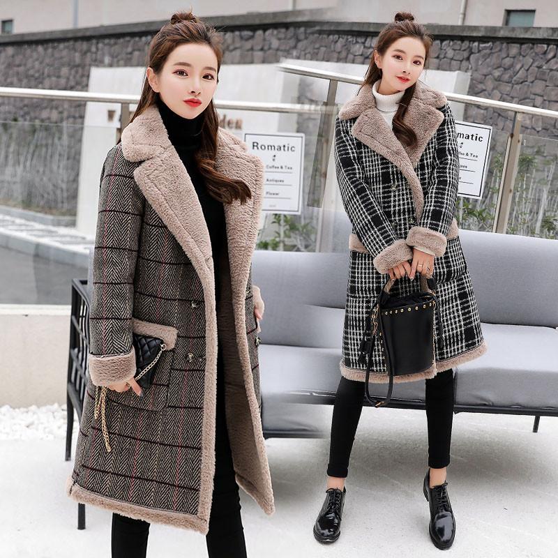 

Casual Thick Cotton Women' Winter Faux Lambs Wool Coat Fashion Warm Wool Blends Coats, Black