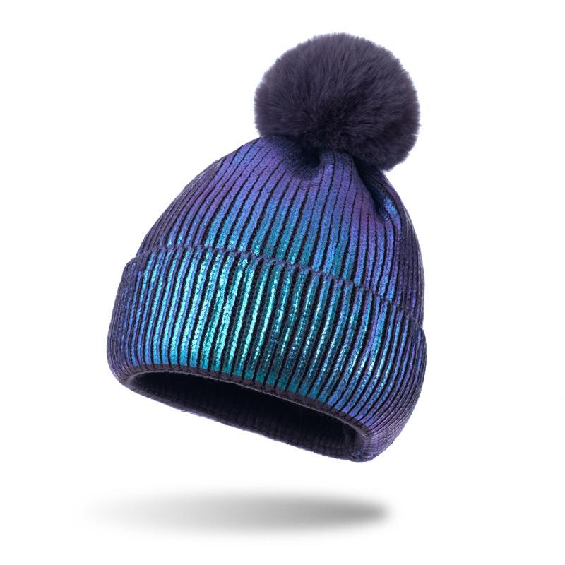 

Beanie/Skull Caps Cross Border Stamping Parent-child Wool Hat Winter Ball Knitted Women's Pullover, 01peacock blue
