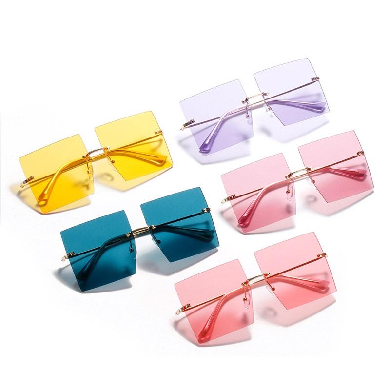 

Sunglasses Brand Fashion Oversize Square Women Multicolor Ocean Lens Trendy Rimless Sun Glasses Shades For Driving Eyewear
