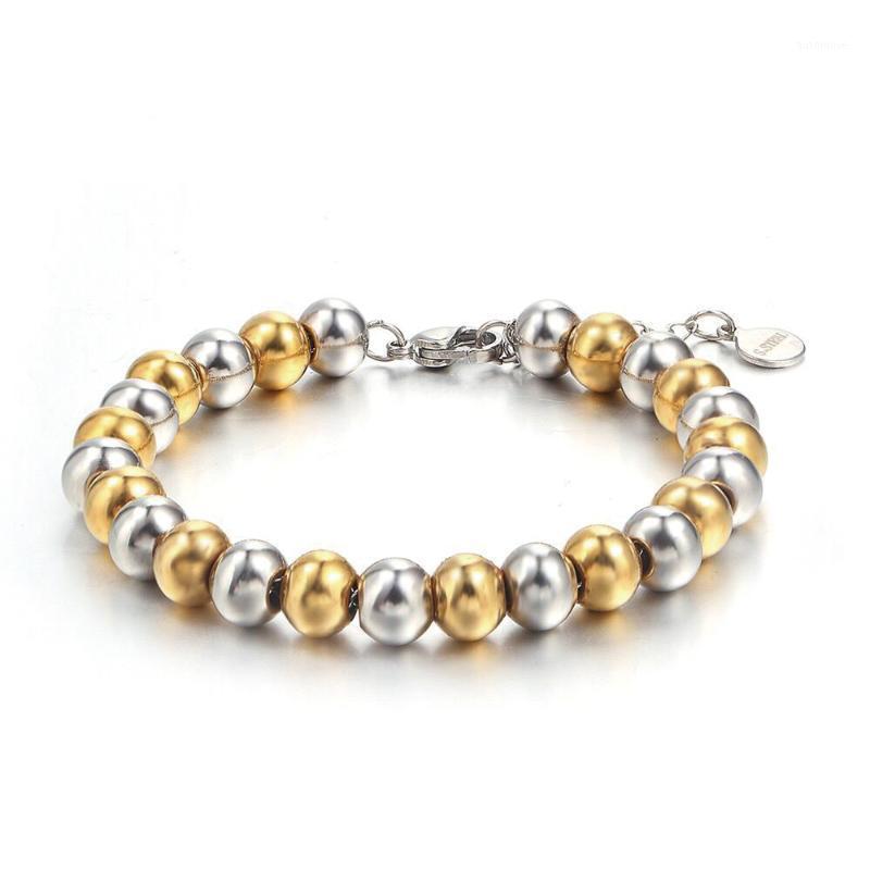 

MxGxFam ( 18 cm + 3 cm ) 316L titanium steel Mix Gold Color Beads Bracelets Jewelry For Men Women Fashion Jewelry No Fade1