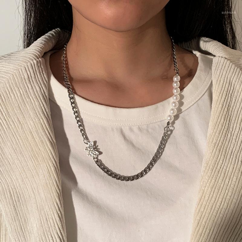 

Unique Butterfly Necklace Women Imitation Pearl Choker Necklace Charm Jewelry Gift Stainless Steel Chain Choker Collier 20211