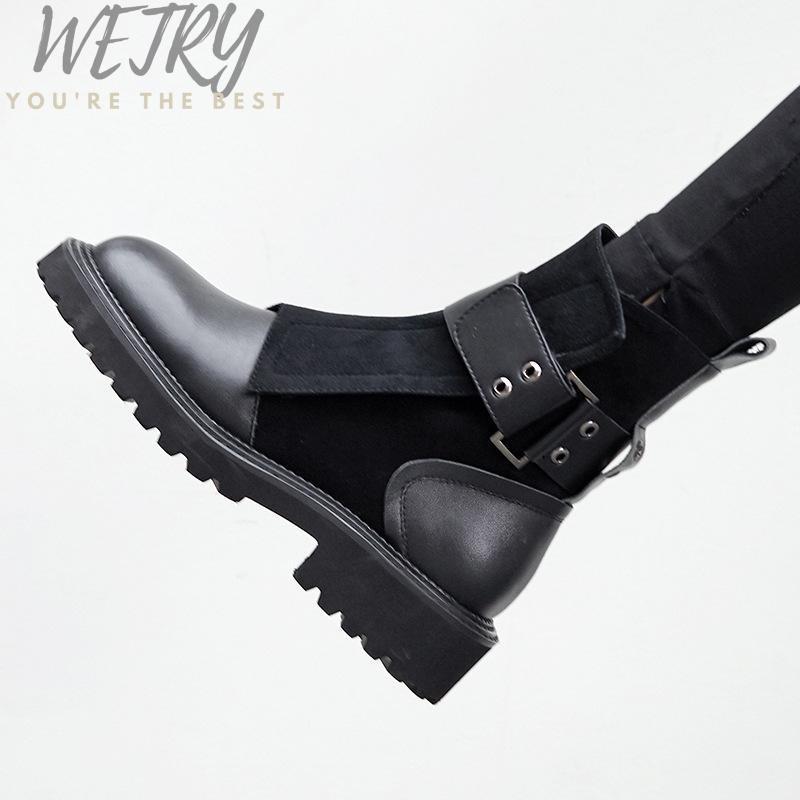 

Women's ankle boots Flock Leather Women's Winter Boots 2020 Buckle Strap Autumn Gothic Shoes Woman Punk Style Low Heels1, Black
