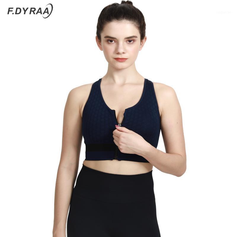 

F.DYRAA 2020 New Women Sports Bra High Impact Zipper Front Fitness Gym Running Adjustable Tops Plus Size Push Up Seamless Vest1, Blue