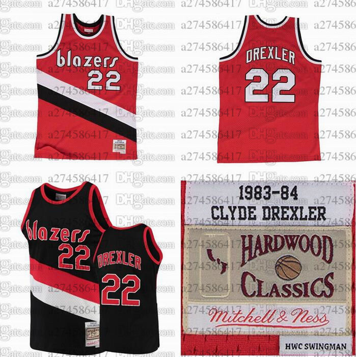

Men youth basketball Portland Trail Blazers 22 Clyde Drexler 1983-84 Hardwoods Classics retro Jersey, Black;red