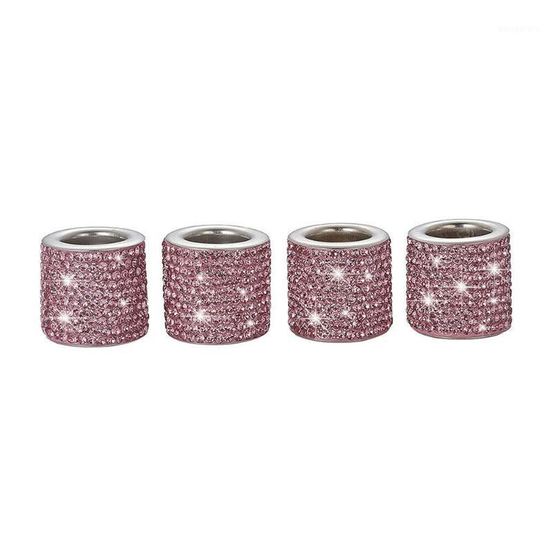 

4PCS Shiny Diamond Car Headrest Collar Decor Light Pink Bling Interior1