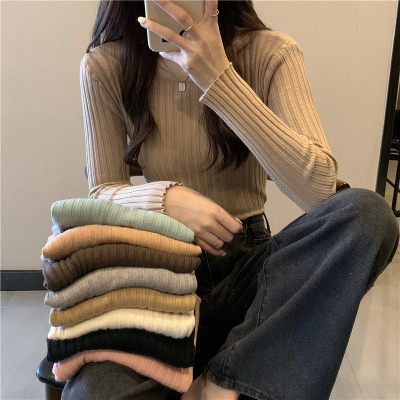 

Women's Sweaters 2022 Chic Casual Autumn Winter Basic Sweater Pullovers Women O-neck Solid Knit Slim Pullover Female Long Sleeve Warm, White;black