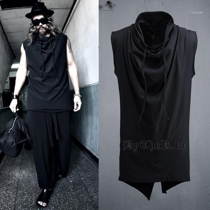 

2020 Big yards men's clothing -4XL Slim sleeveless punk placketing pullover vest male personality kaross vest1, Black
