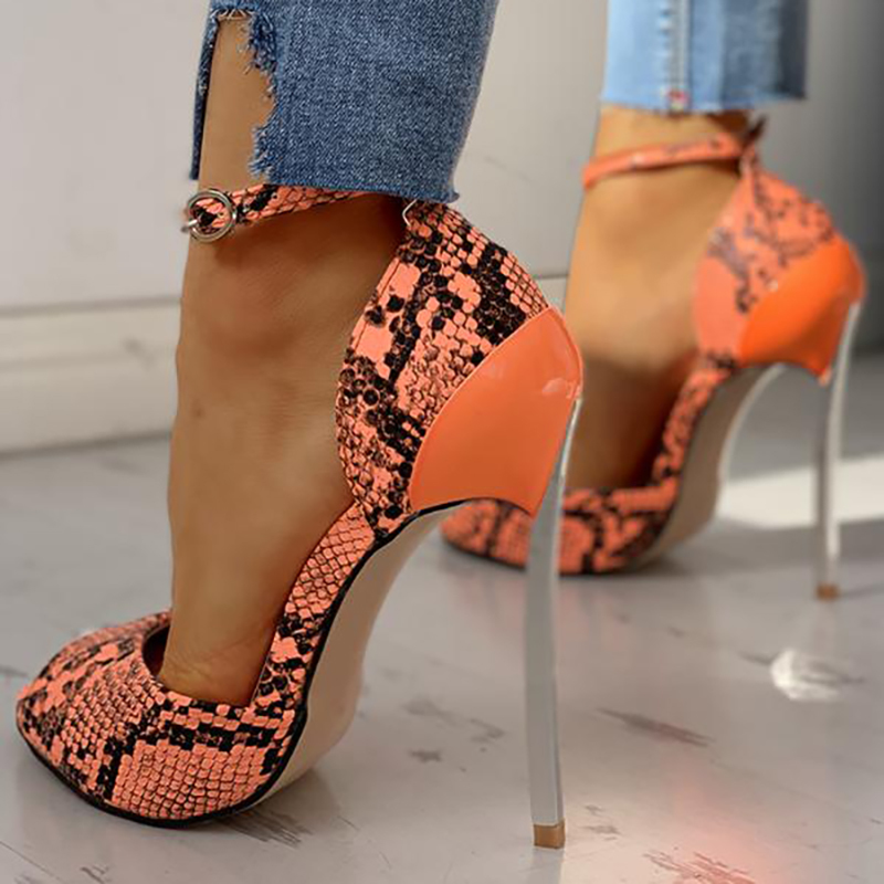 

Women Summer High Heel Shoes 13cm Fashion Snake Thin Heel Ladies Leather Shoes Business Party Poop Toe Pumps Shoes, Green