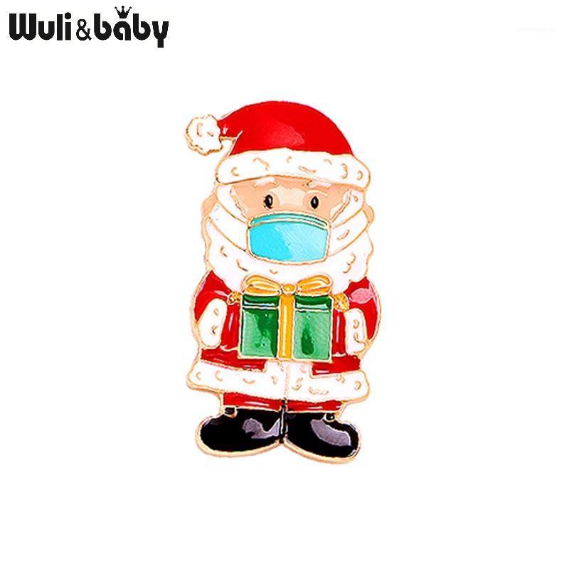 

Wuli&baby Taking Gift Face Santa Claus Brooches 2021 New Design Father Chiristmas Brooch Pins Gifts1