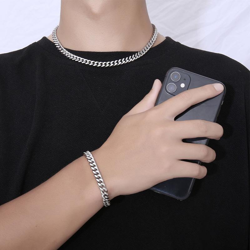 

Simple Stainless Steel Bracelet Silver Color Chain Hiphop Men Jewelry Korea Style