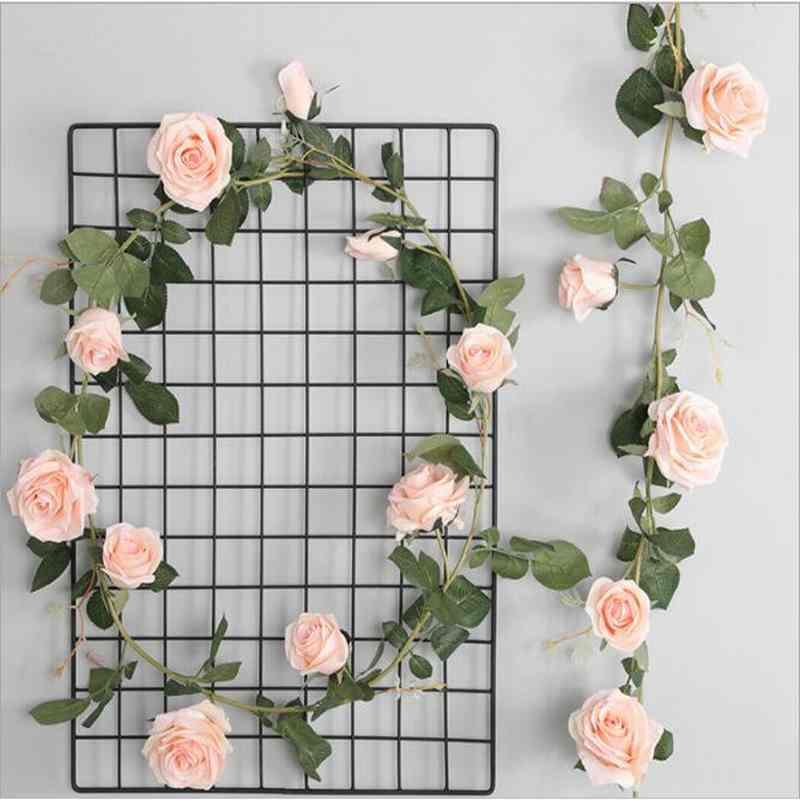 

1PC Wedding Valentine's Valentines Day Present Gift Home Decoration Artificial 1.8M Rose Rattan Flower Plants Fake Flowers Vine, Pink