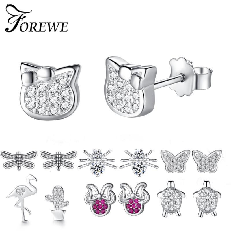 

Stud Authentic 925 Sterling Silver Earrings Crystal Butterfly Cat Dog Small For Women Girls Fashion Jewelry Gift