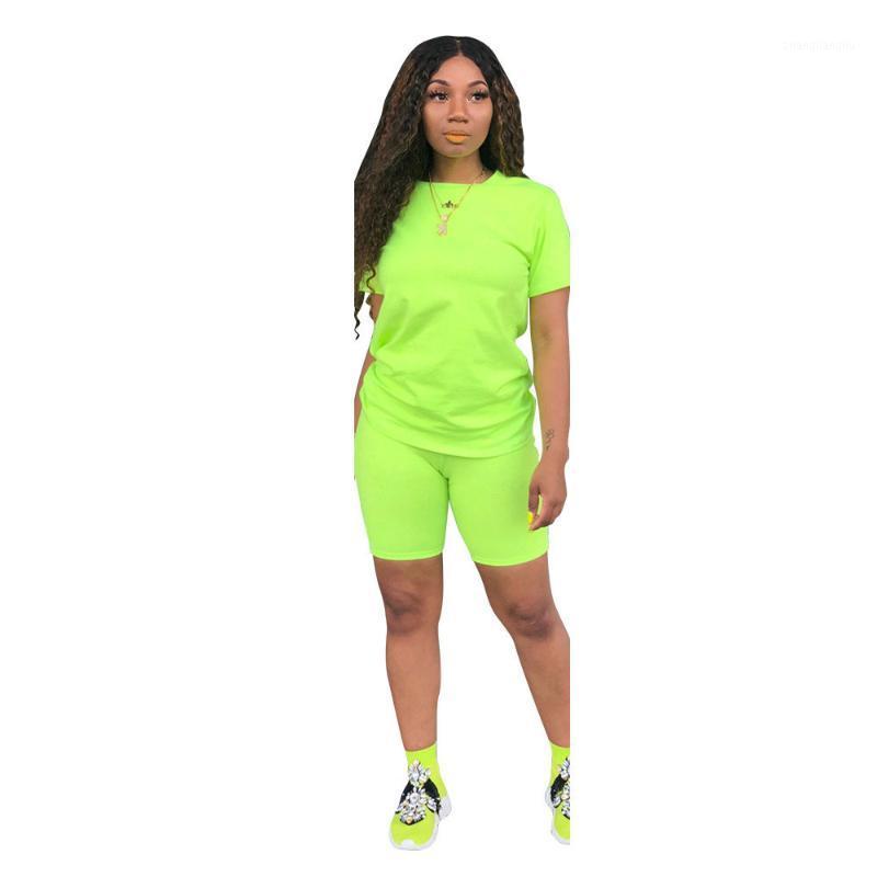 

2020 Yoga Suit Women' Solid-color O-neck Biker Shorts Sexy Two Piece Set Ladies Clothing Sets Womens Sportsuit Yoga Set1, As photo shows