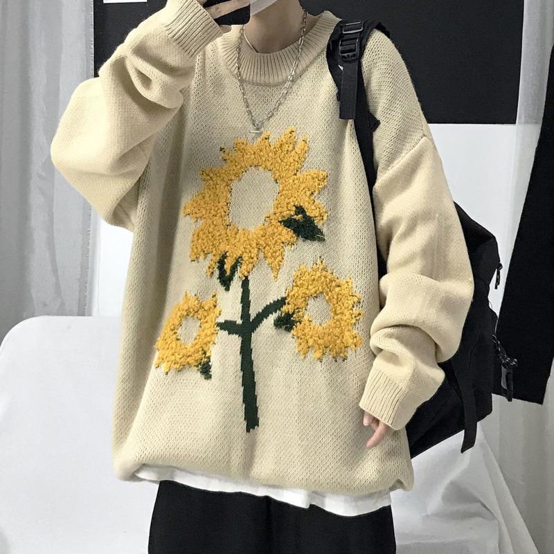 

2020 Autumn And Winter New Youth Popular Couple Loose Three-dimensional Jacquard Sweater Fashion Casual Round Neck Pullover, Black