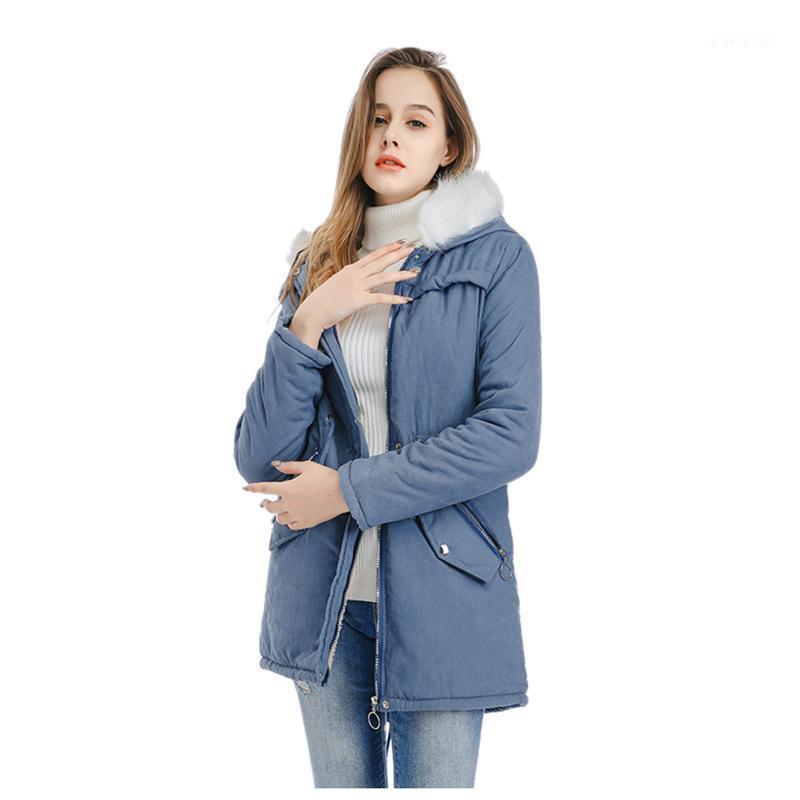 

New Fashion Plus Size Winter Womens Solid Warm Coat Hooded Jacket Slim Outwear Coats Mid-length Long-sleeved Thickened Jacket1, Beige