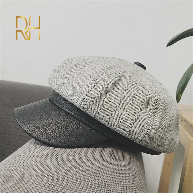 

Beret Cap 2020 New Autumn Winter Hat Women Vintage Stitching Octagonal Newsboy Cap Ladies All-match Beret Hat Artist Painter, Beige
