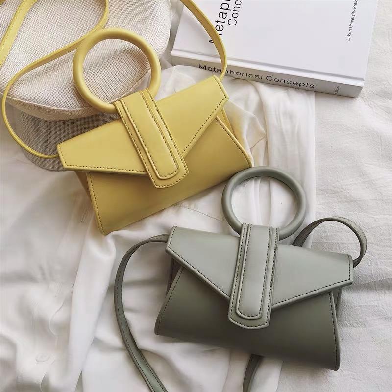 

2021 new ring bag advanced diagonal bag ocean pockets pu leather Bags Female Tide Version The Retro Shoulder Messenger, Black