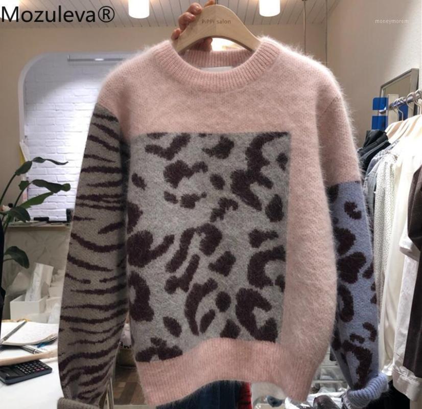 

Mozuleva High Quality Women Pink Patchwork Leopard Knitting Pullover Casual Autumn Winter Thick Mink Cashmere Loose Sweater Tops1, Green