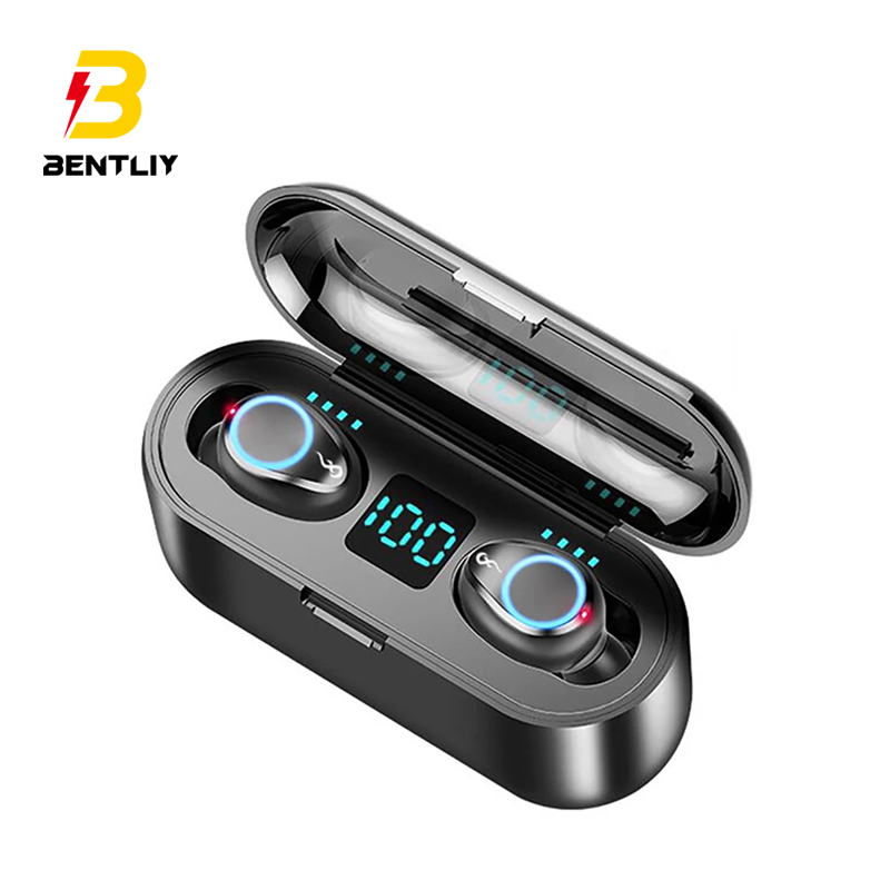 

Wireless Bluetooth headset V5.0 F9 TWS wireless Bluetooth headphones LED display with 2000mAh Charger box headphones with microphone, Black