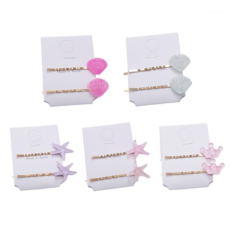 

2pcs/Set New Girls Hair Fashion Women Metal Clips Cute Shell Starfish Pin Clip Leopard Hair Crown Pin Headwear Korean 20201