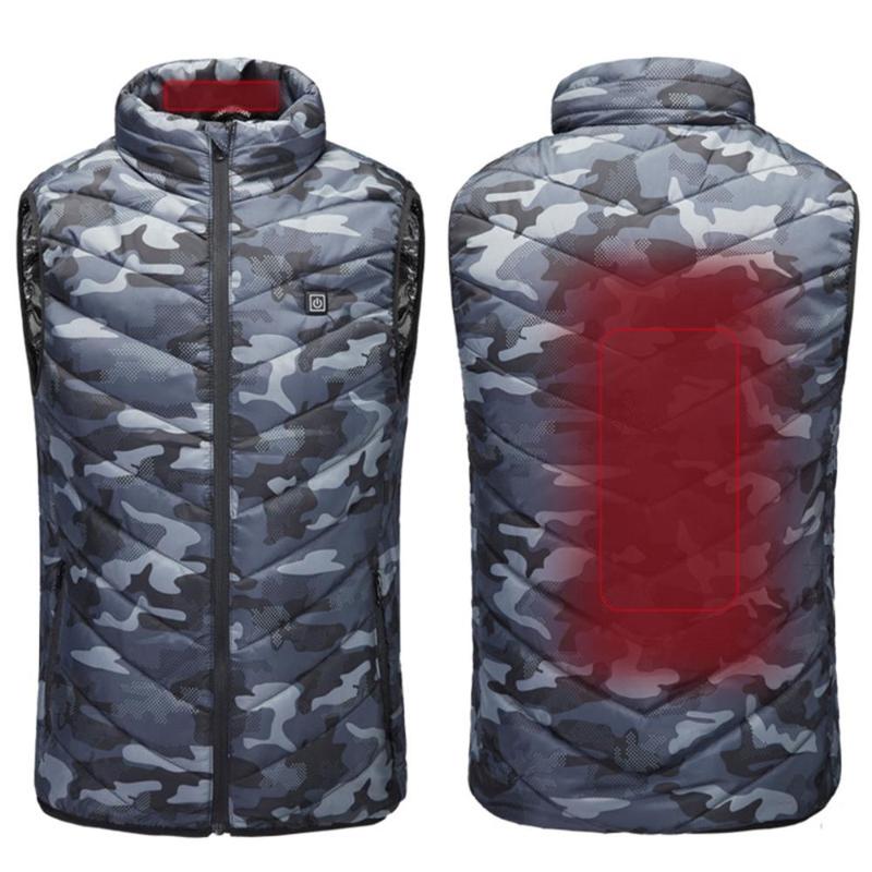 

Camouflage Jacket Men Smart Heated Vest Women Outdoor Sport Winter Stand Collar Striped Fashion Warming Coat for Camping, Black