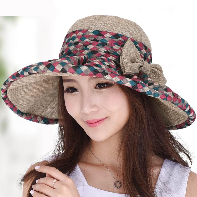 

Hat female summer sunbonnet large brim linen fashion folding sun hat beach cap sunscreen