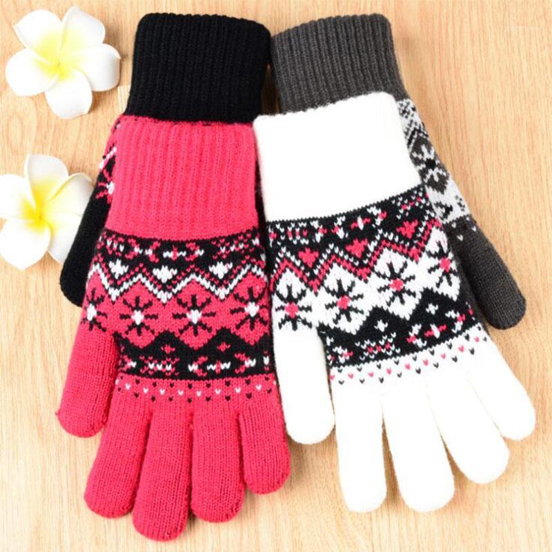 

New autumn and winter small sun printing five-finger gloves men and women thick warm gloves cute magic student casual1