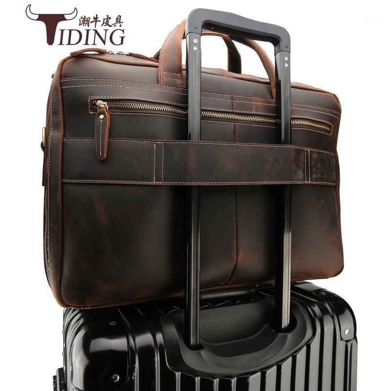 

Mens 17" Laptop Briefcase Business Travel Handbags Genuine Leather 2020 Man Large Capacity Casual Vintage Leather Shoulder Bags1, Brown