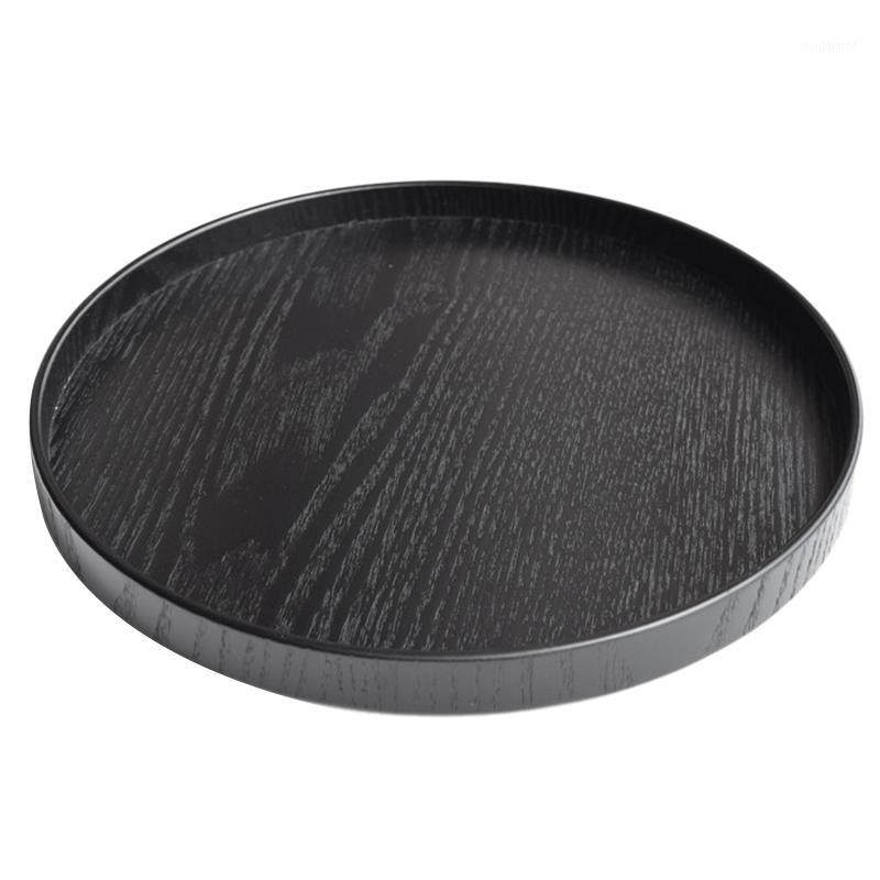 

1Pc Wooden Vintage Round Serving Breakfast Tray Wood Nesting Platter for Coffee1