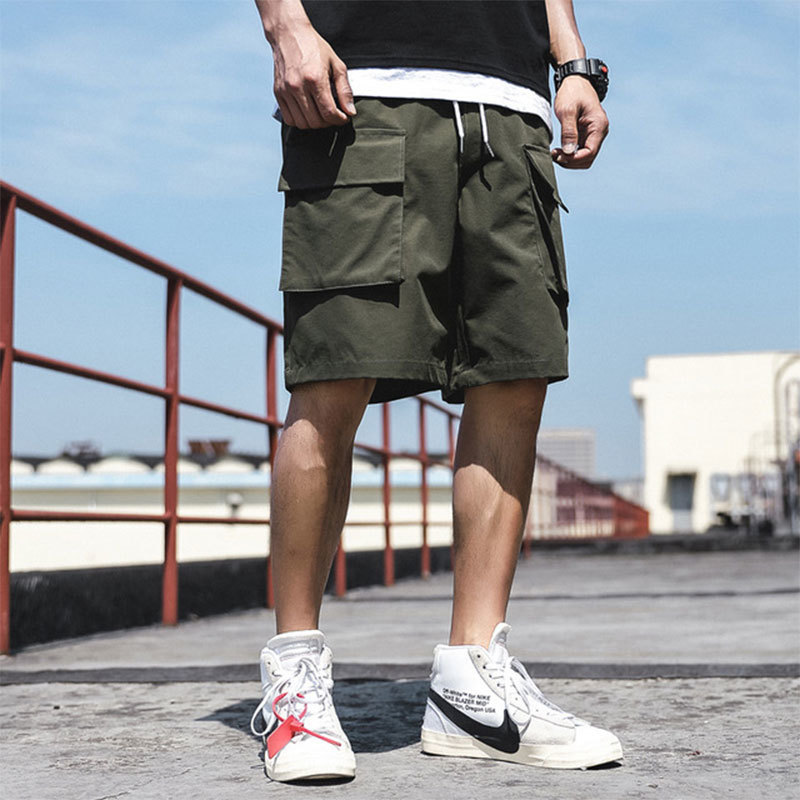 

2020 Load Shorts Mode Casual Men Japanese Five Points Sports Streetwear Gym Joker Pocket Clothes New Lace-up, Black